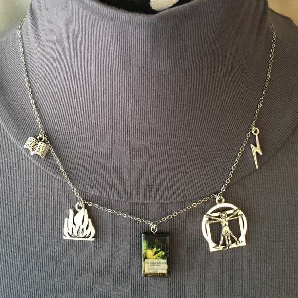Frankenstein by Mary Shelley Handmade Novel Literature Necklace, Book Cover Fire - Picture 8 of 16